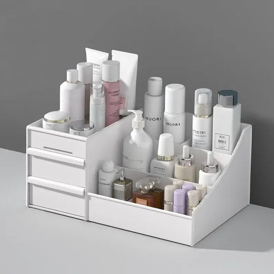 Caja de almacenamiento de maquillaje con cajones de plástico – Organizador de cosméticos para dormitorio para tocador, cuidado de la piel y papelería de escritorio